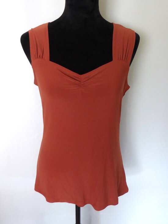 Vintage Suzie Tops - WOMENS VINTAGE SUZIE BRAND STRETCH RUST BURNT ORANGE SLEEVELESS SHIRT TOP LARGE